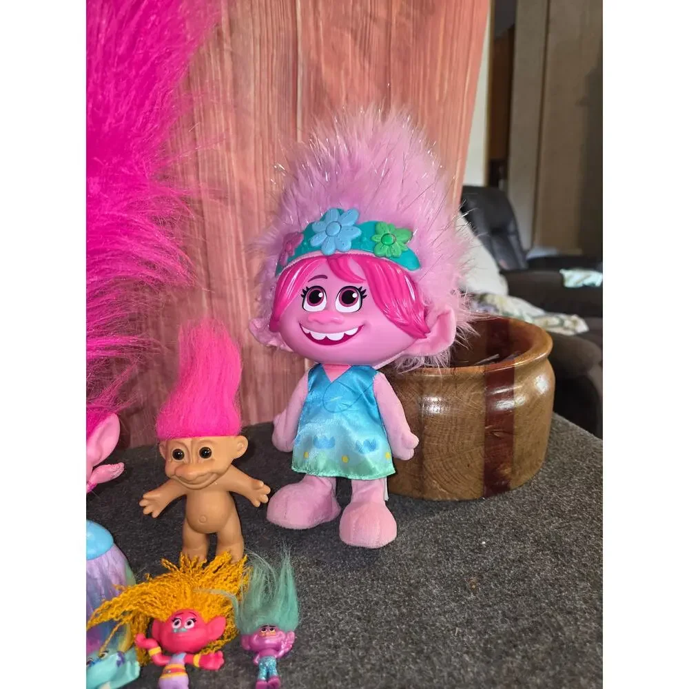 DreamWorks Trolls Poppy Figure Plush Doll Lot Huge Pink Hair Vintage Mini Troll